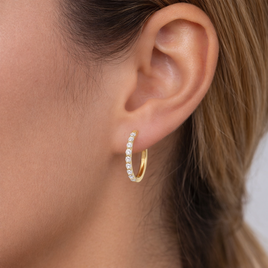 BRINCOS ( ARGOLAS ) EM OURO 9K C/ ZIRCONIAS