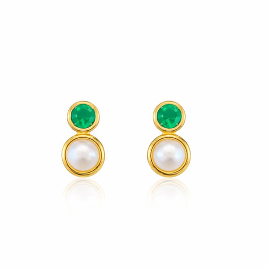 BRINCO CANELADO COM PÉROLA E ZIRCONIA EM PRATA PLAQUEADO A OURO