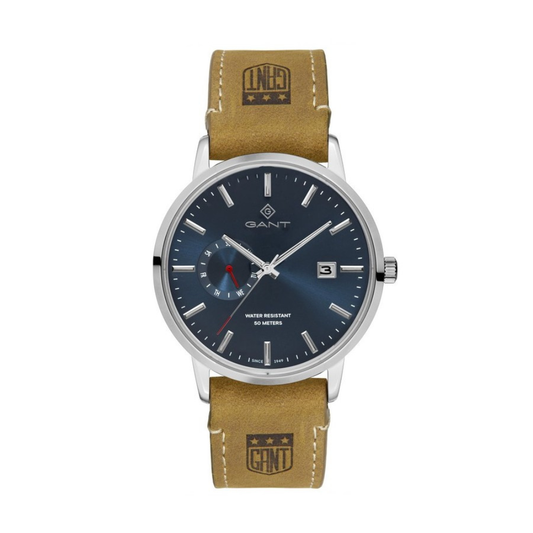 RELOGIO GANT G165028 43mm MOST. AZUL BRACELETE EM PELE CASTANHA