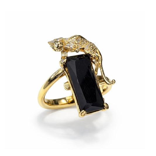 ANEL LEOPARDO COM ZIRCÓNIA PRATA PLAQUEADO A OURO