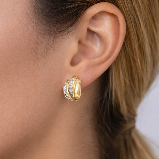 BRINCOS EM OURO 9K 375% C/ ZIRCONIAS