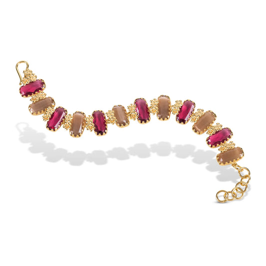 PULSEIRA JANE PRATA 925% DOURADA TIGRE E ROSA CRISTALINO