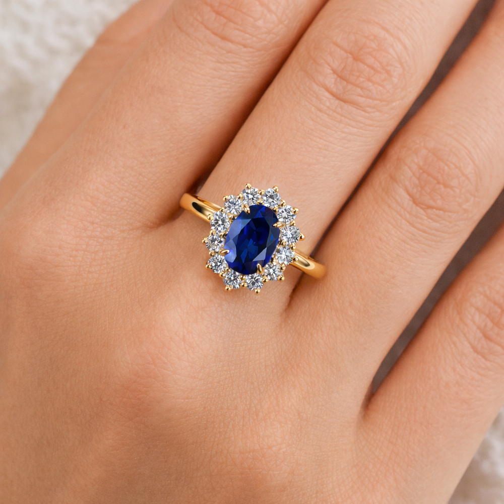 ANEL LADY-D JOALHARIA EM OURO 18K COM SAFIRA E DIAMANTES LAB-GROWN