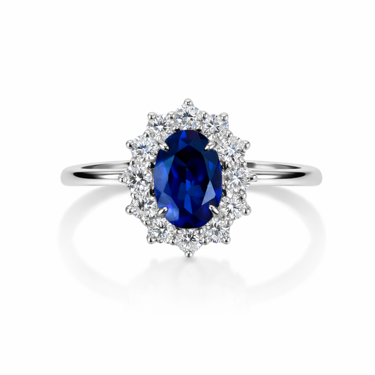 ANEL LADY-D JOALHARIA EM OURO BRANCO 18K COM SAFIRA E DIAMANTES LAB-GROWN