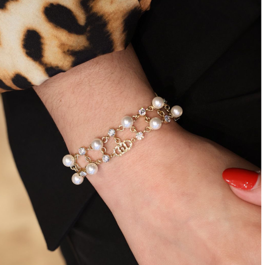 PULSEIRA LIU JO EM AÇO COM ZIRCÓNIAS E PÉROLAS