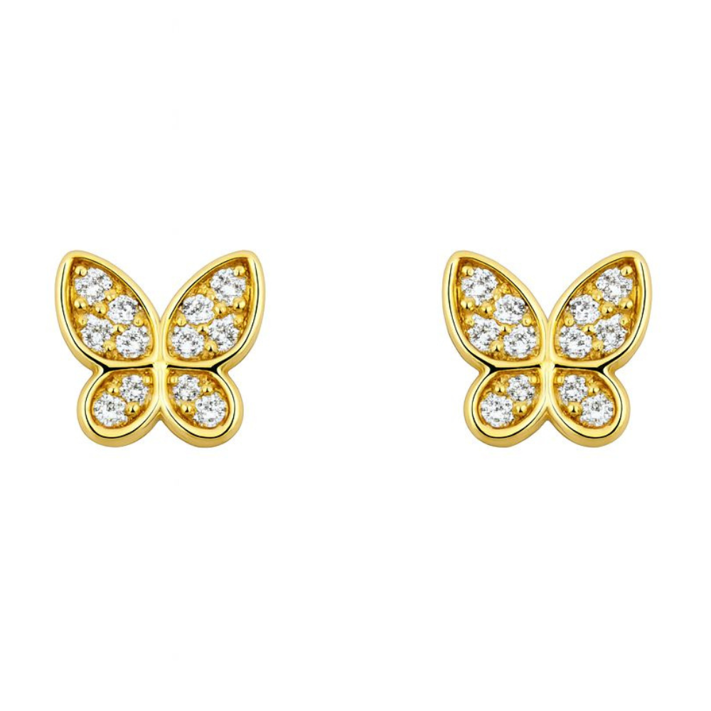 BRINCOS EM PRATA 925 COM ZIRCONIAS BORBOLETA DOURADA