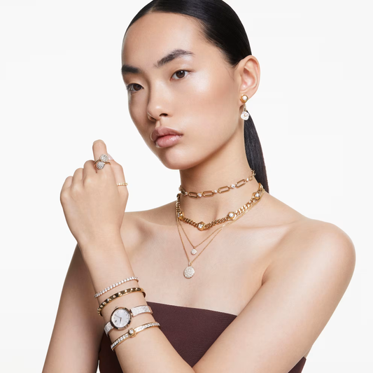 Colar duplo Swarovski layered Sublima Branco, Lacado a dourado