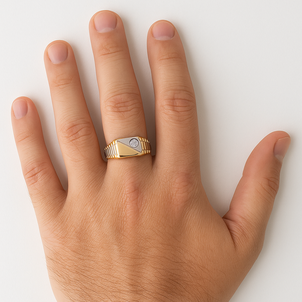 ANEL EM OURO BICOLOR C/ ZIRCONIA