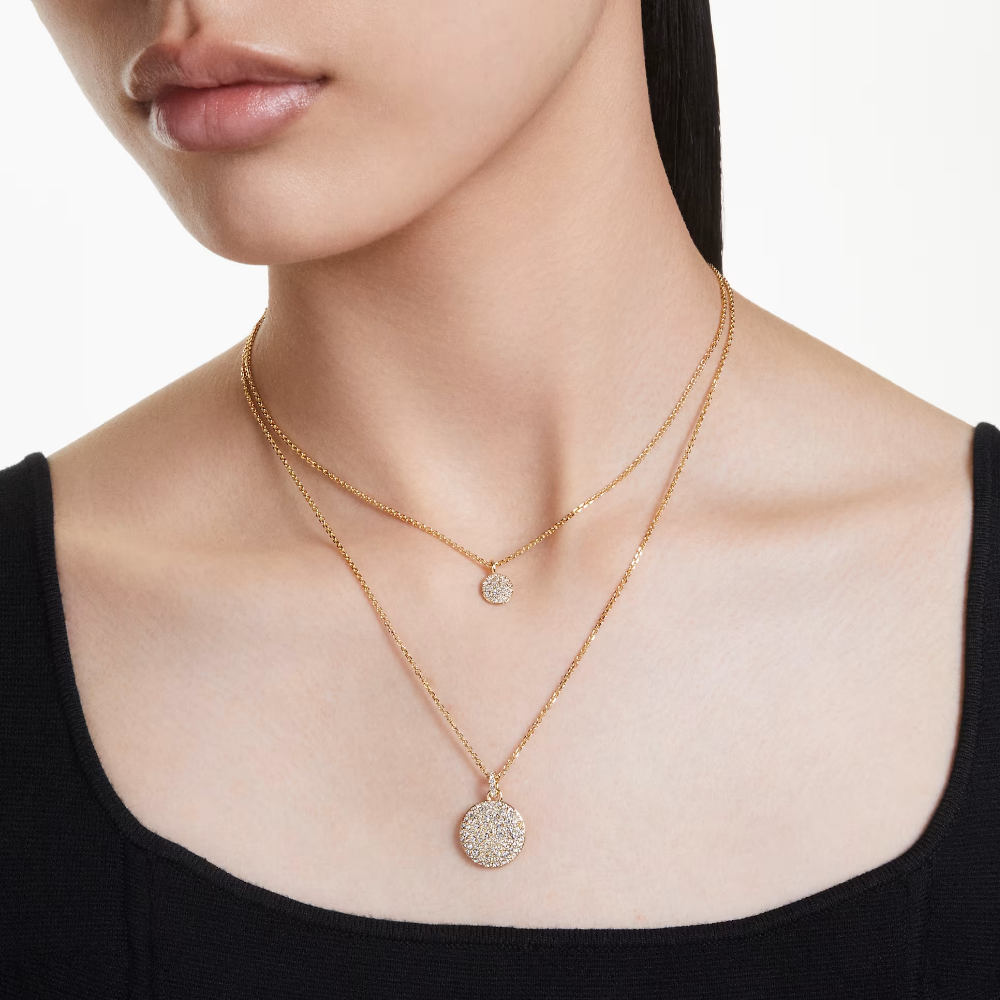 Colar duplo Swarovski layered Sublima Branco, Lacado a dourado
