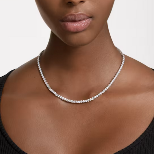 Colar Swarovski Matrix Tennis, Corte redondo, Branco, Banhado a ródio