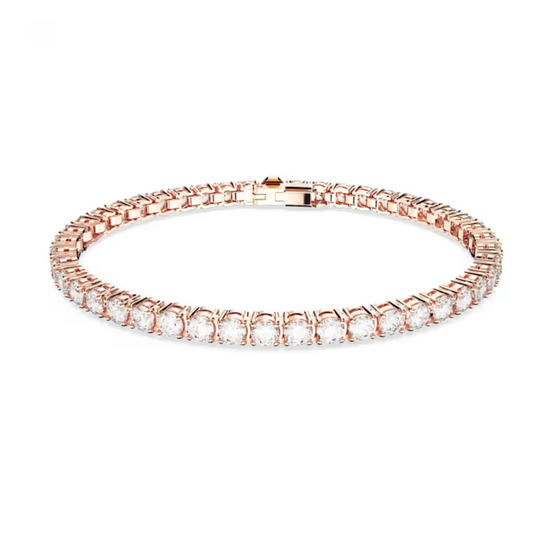 Pulseira Swarovski Matrix Tennis, Corte redondo, Branco, Banhado a ouro rosa