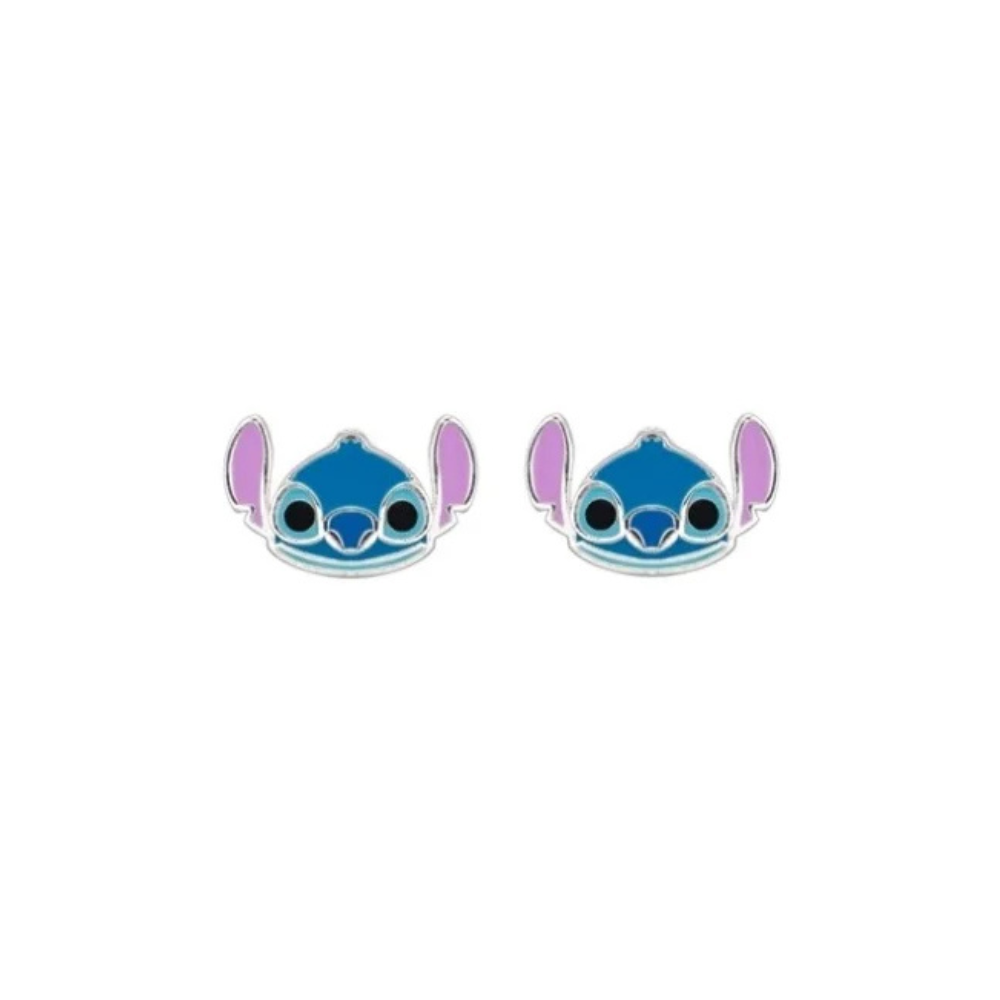 BRINCOS DISNEY EM PRATA 925 STITCH COM ESMALTE DE COR AZUL