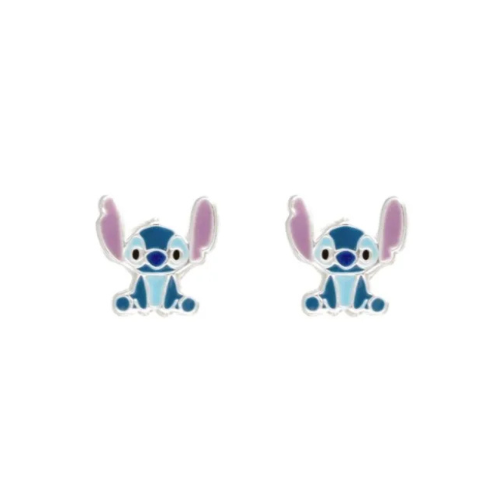 BRINCOS DISNEY STITCH EM PRATA 925COM ESMALTE DE COR