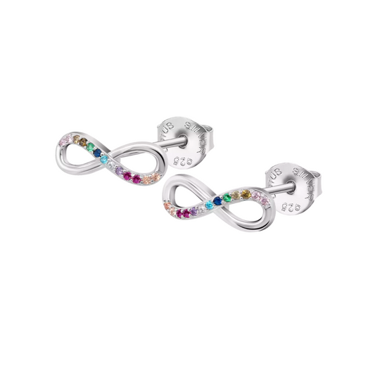 BRINCOS LOTUS EM PRATA 925%INFINITO COM ZIRCÓNIAS MULTICOLORIDAS