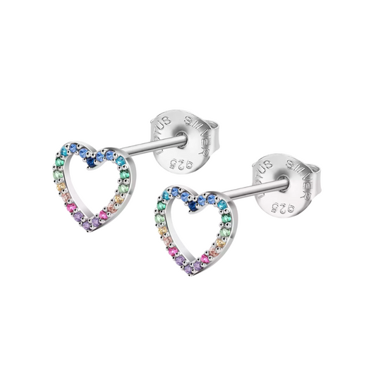 BRINCOS LOTUS EM PRATA 925% CORAÇÃO COM ZIRCÓNIAS MULTICOR