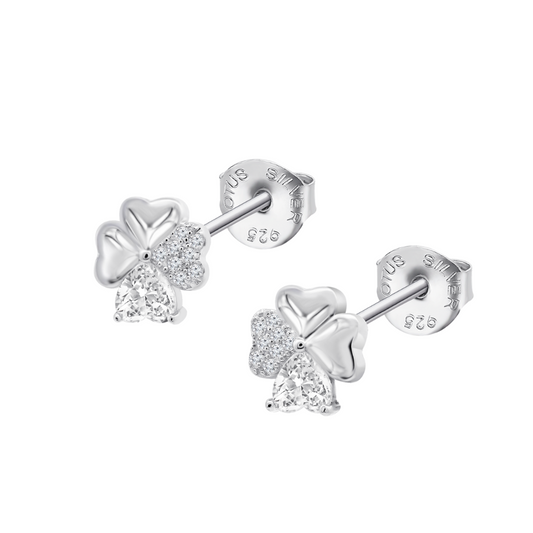 BRINCOS LOTUS EM PRATA 925% TRVO COM ZIRCÓNIAS