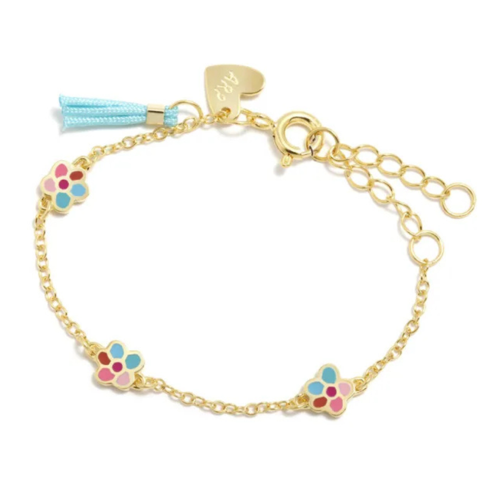 PULSEIRA AGATHA RUIZ DE LA PRADA EM PRATA 925 DOURADA COM 3 FLORES