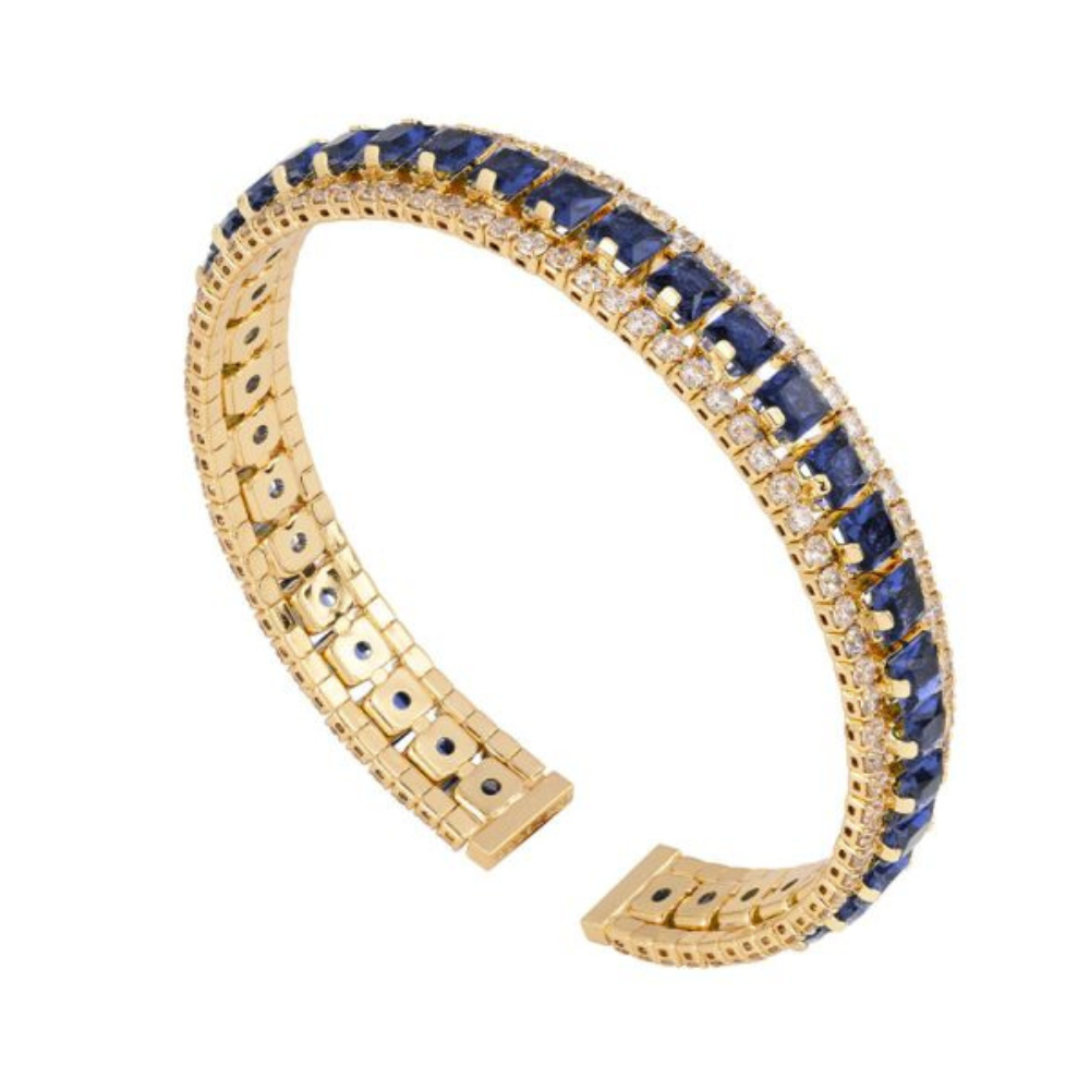 PULSEIRA REBECCA EM BRONZE BANHADO A OURO 24K COM PEDRAS AZUIS