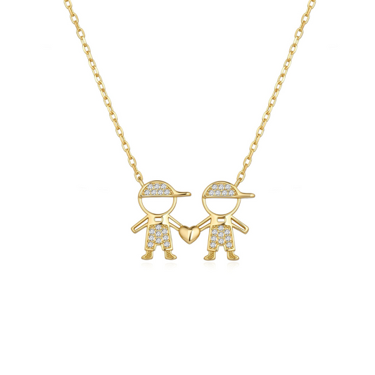 FIO CASAL EM PRATA 925%DOURADA COM ZIRCÓNIAS MENIO+MENINO