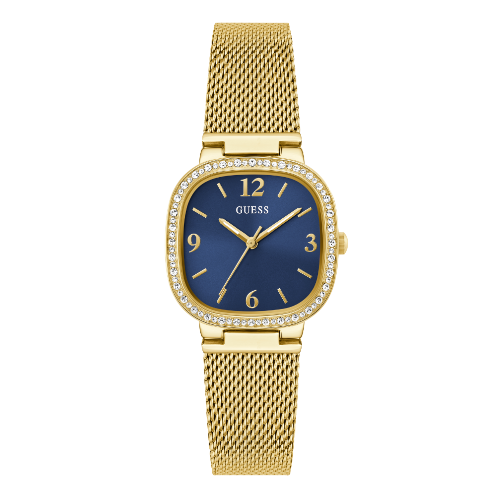 RELÓGIO GUESS TAPESTRY DOURADO COM MOSTRADOR AZUL