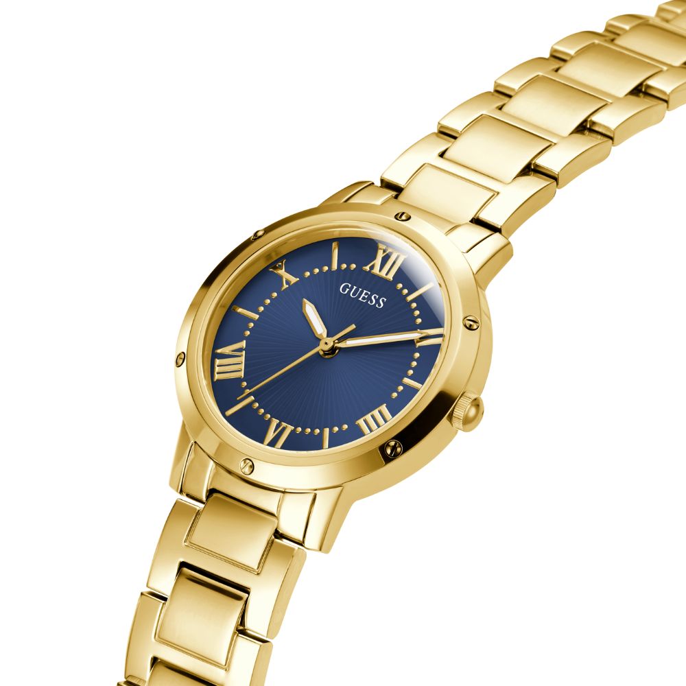RELÓGIO GUESS DAWN DOURADO COM MOSTRADOR AZUL