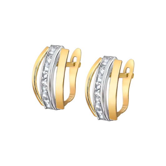 BRINCOS TIME ROAD EM OURO 9K COM ZIRCÓNIAS