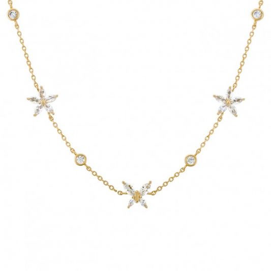 COLAR EM PRATA 925 UNIKE MIX E MATCH NAVETE FLOWER E BUTTERFLY
