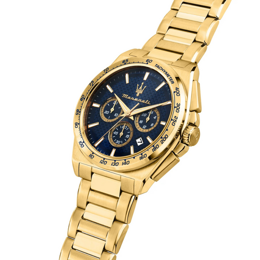 RELÓGIO MASERATI VELOCITÀ DOURADO MOSTRADOR AZUL