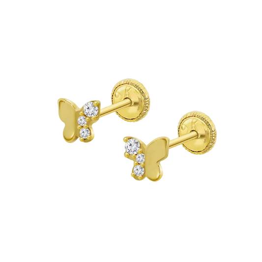 BRINCOS EM OURO 9K BORBOLETA COM ZIRCÓNIAS
