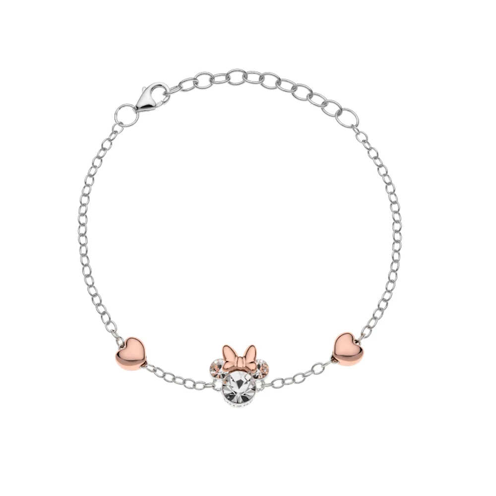 PULSEIRA DISNEY MINNIE COM ZIRCONIA E CORAÇÕES EM PRATA 925