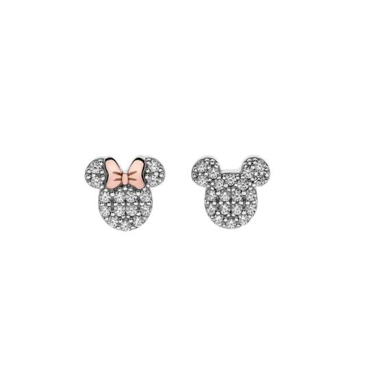 BRINCOS DISNEY EM PRATA 925 MICKEY E MINIE COM ZIRCONIAS 1.30GR