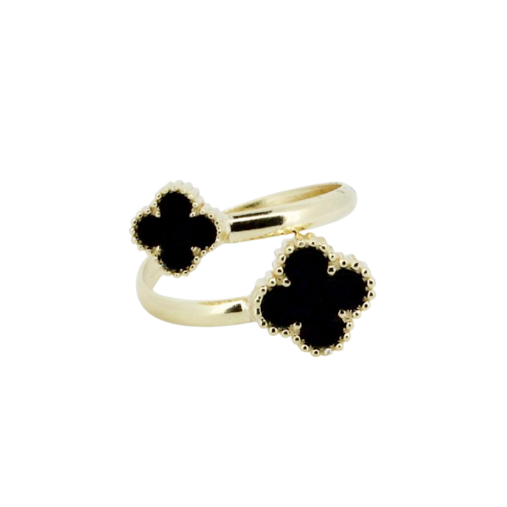 ANEL PRATA 925 DOURADO C/ PEDRAS PRETAS GOFREY