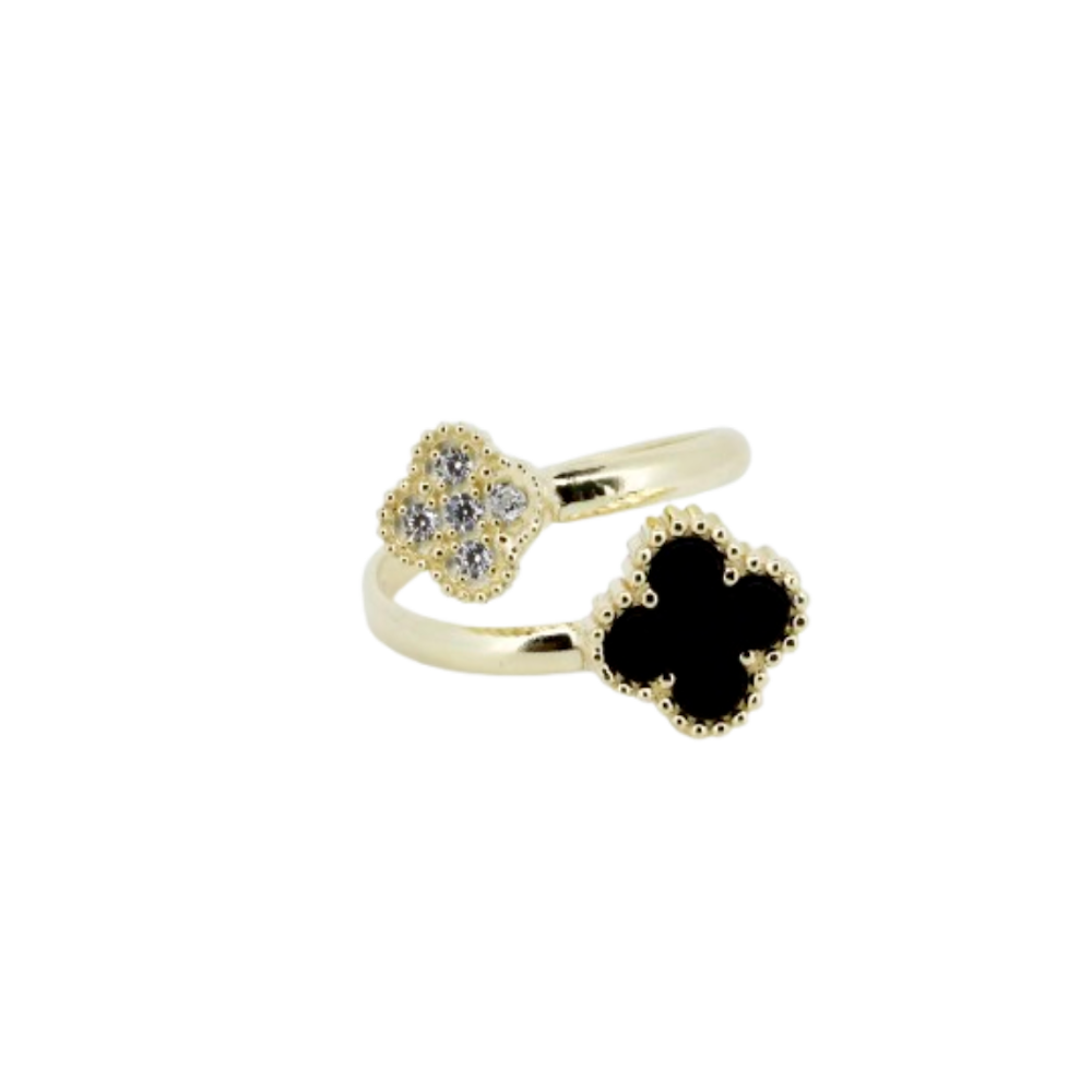 ANEL EM PRATA 925 DOURADO ZIRCÃO PEDRA PRETA GOFREY