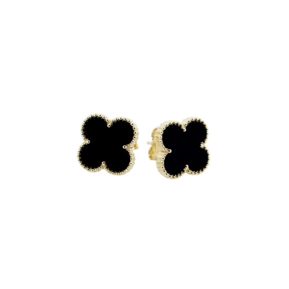 PAR DE BRINCOS EM PRATA 925 DOURADO COM PEDRAS PRETAS