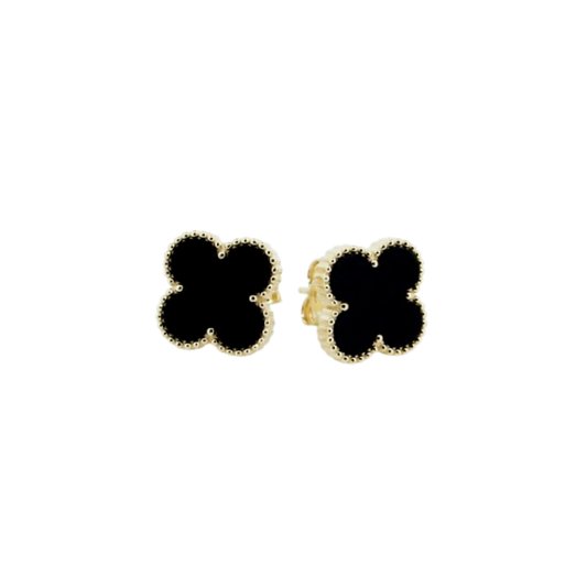 PAR DE BRINCOS EM PRATA 925 DOURADO COM PEDRAS PRETAS