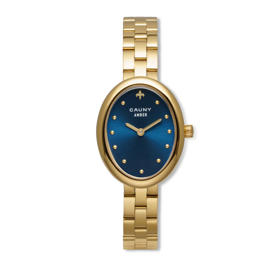 RELOGIO CAUNY AMBER 24X32MM MST AZUL. CX DOU. BR AÇO DOURADO