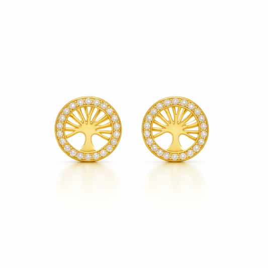 BRINCO ARVORE DA VIDA EM PRATA DOURADA 925 COM ZIRCONIAS