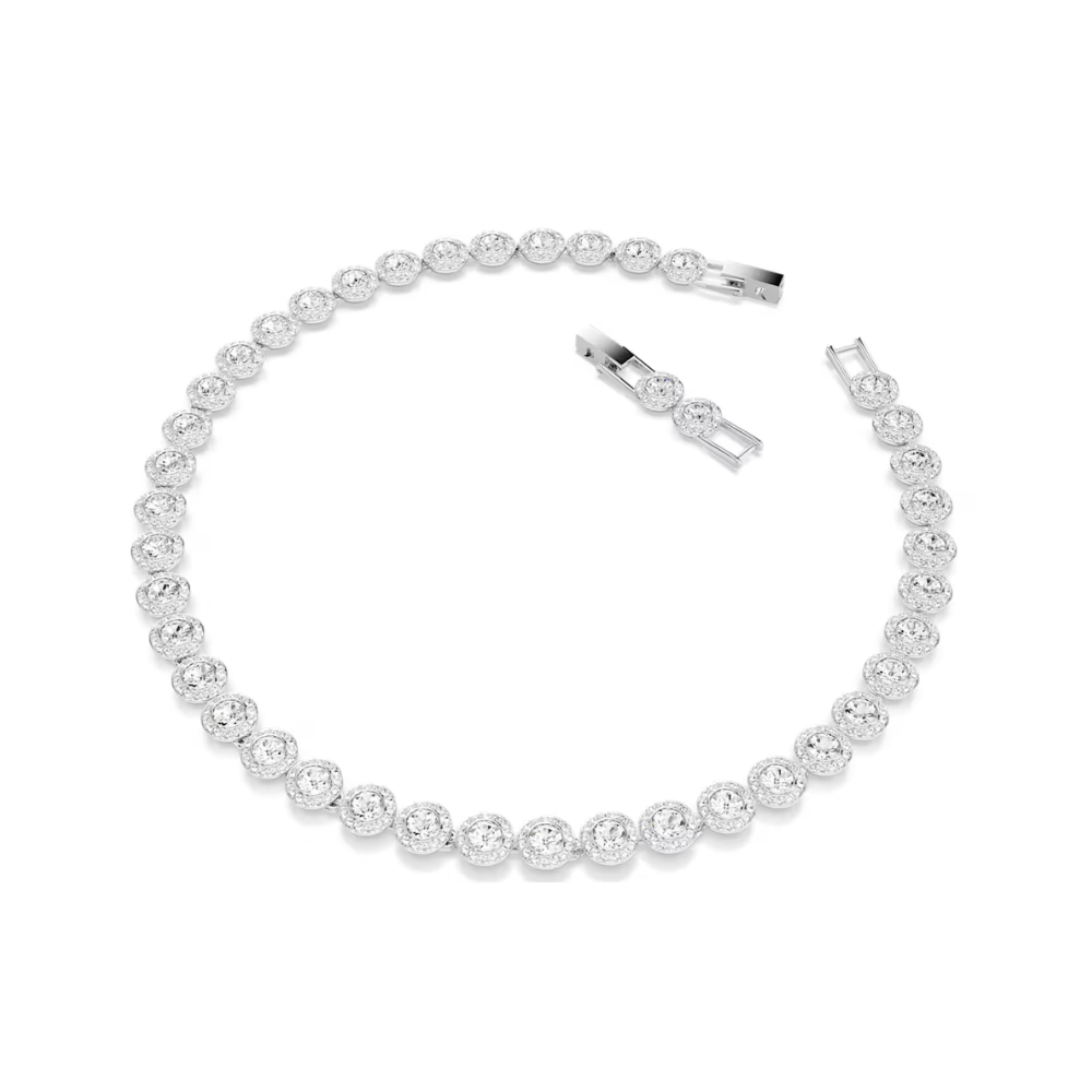 Colar Swarovski Tennis Una Angelic Lapidação redonda, Branco, Lacado a ródio