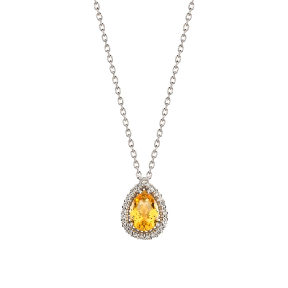 COLAR EM OURO 19,2K, COM DIAMANTES E TOPAZIO AMARELO