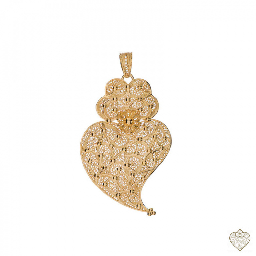 CORAÇÃO FILIGRANA SAUDADE EM PRATA 925 DOURADA 5.10GRS 5CM