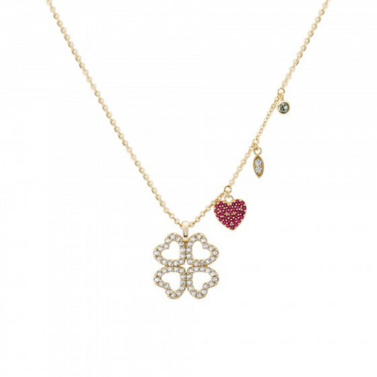 COLAR UNIKE W23 CLOVER PRATA 925% DOURADA C/ ZIRCONIAS