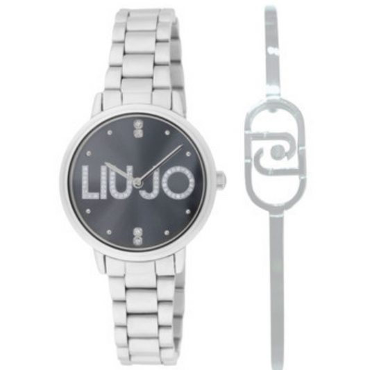 RELOGIO LIU JO TLJ2513 BOX RELOGIO PRATEADO COM FUNDO PRETO E PULSEIRA