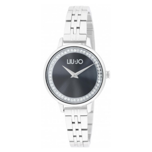 RELOGIO LIU JO TLJ2583 PRATEADO COM FUNDO PRETO E CRISTAIS