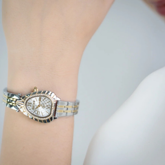 RELOGIO JUTS CAVALLI ANIMALIER BICOLOR MOST. PRATA 24X27mm JC1L366M0075