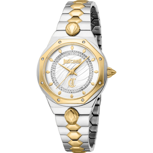 RELOGIO JUTS CAVALLI GLAM BICOLOR MOST. PRATA 32mm JC1L277M0045