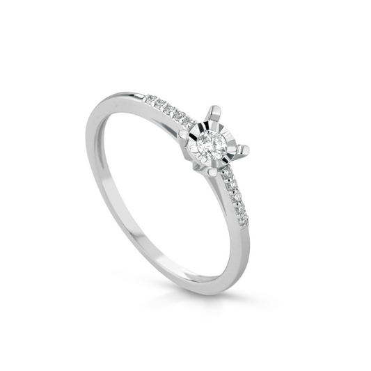 ANEL SOLITÁRIO EM OURO 18K COM DIAMANTES 0.08CT E  0.12CT