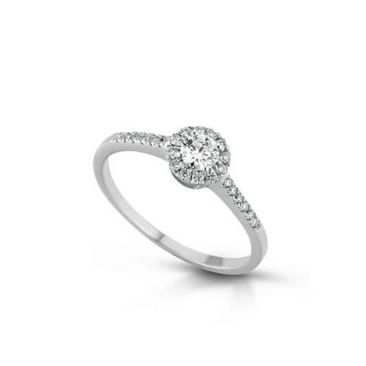 ANEL SOLITÁRIO EM OURO 18K COM DIAMANTES 0.14CT E  0.18CT