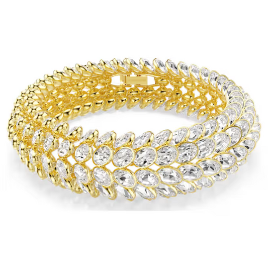 PULSEIRA SWAROVSKI IDYLLIA LAPIDAÇÃO OVAL, BRANCA, LACADO A DOURADO