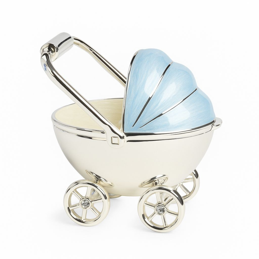 CAIXA CARRINHO DE BEBÉ AZUL SILVER PLATED