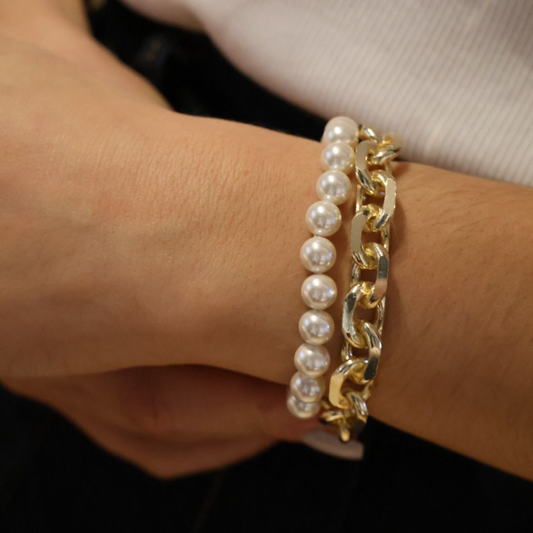 PULSEIRA REBECCA DIVA AL. COM BANHO DE OURO 24K E PEROLAS